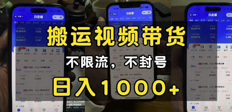 “小白必看”搬运视频带货玩法，不限流，不封号，纯自然流，日入1k-海旭网创