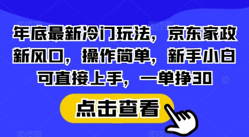 年底最新冷门玩法，京东家政新风口，操作简单，新手小白可直接上手，一单挣30【揭秘】-海旭网创