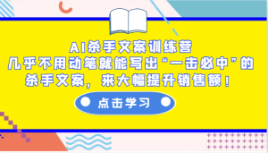 AI杀手文案训练营：几乎不用动笔就能写出“一击必中”的杀手文案，来大幅提升销售额！-海旭网创