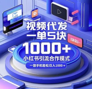 视频代发，一单5块，小红书引流合作模式，一部手机轻松日入多张【揭秘】-海旭网创