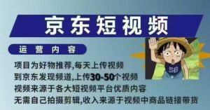 京东短视频带货课，无需自己拍摄剪辑，保姆式教学，两天快速上手-海旭网创