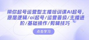 带你起号运营型主播培训课AI起号，底层逻辑/ai起号/运营晋级/主播进阶/基础操作/剪辑技巧-海旭网创