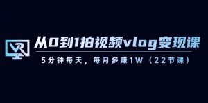从0到1拍视频vlog变现课，5分钟每天，每月多赚1W（22节课）-海旭网创