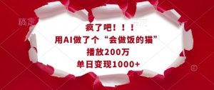 疯了吧！用AI做了个“会做饭的猫”，播放200万，单日变现1k-海旭网创