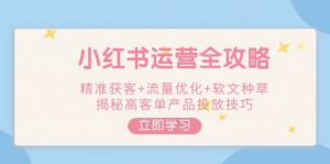 小红书运营全攻略，精准获客+流量优化+软文种草，揭秘高客单产品投放技巧-海旭网创