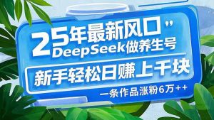 25年最新风口，用DeepSeek做养生号，新手轻松日赚上千块，一条作品涨粉...-海旭网创