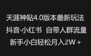 天涯神贴4.0版本最新玩法，抖音·小红书自带人群流量，新手小白轻松月入过W-海旭网创