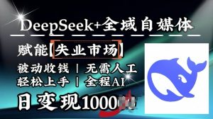 降维打击，Deepseek+全域自媒体，赋能失业市场，被动收钱，无需人工全程AI，日变现1k-海旭网创