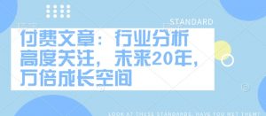 付费文章：行业分析 高度关注，未来20年，万倍成长空间-海旭网创