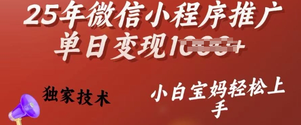 25年微信小程序推广单日变现多张，独家技术，小白宝妈轻松上手【揭秘】-海旭网创