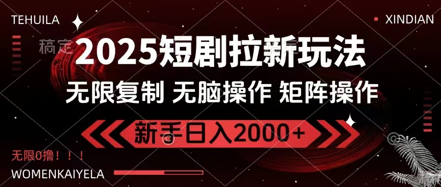 2025短剧拉新玩法，无需注册登录，无限0撸，无脑批量操作日入2000+-海旭网创
