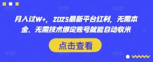 月入过W+，2025最新平台红利，无需本金、无需技术绑定账号就能自动收米-海旭网创
