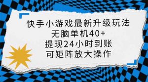 快手小游戏最新版升级玩法，新风口，无脑单机日入40+，可批量放大，小...-海旭网创