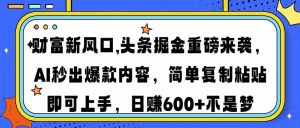 财富新风口,头条掘金重磅来袭AI秒出爆款内容简单复制粘贴即可上手，日...-海旭网创