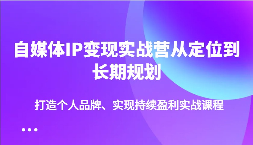 自媒体IP变现实战营从定位到长期规划，打造个人品牌、实现持续盈利实战课程-海旭网创