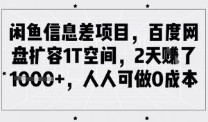 闲鱼信息差项目，百度网盘扩容1T空间，2天收益1k+，人人可做0成本-海旭网创