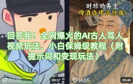 回答我！全网爆火的AI古人骂人视频玩法，小白保姆级教程(附提示词和变现玩法)-海旭网创