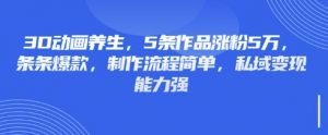 3D动画养生，5条作品涨粉5万，条条爆款，制作流程简单，私域变现能力强-海旭网创