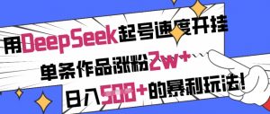 用DeepSeek起号速度开挂，单条作品涨粉2w+，日入5张+的暴利玩法-海旭网创