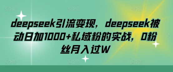 deepseek引流变现，deepseek被动日加1000+私域粉的实战，0粉丝月入过W-海旭网创