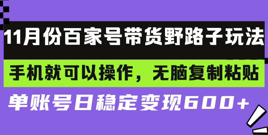 百家号带货野路子玩法 手机就可以操作，无脑复制粘贴 单账号日稳定变现…-海旭网创