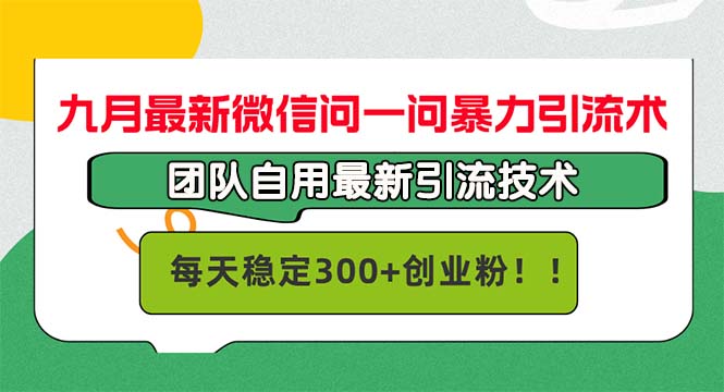 九月最新微信问一问暴力引流术，团队自用引流术，每天稳定300+创…-海旭网创