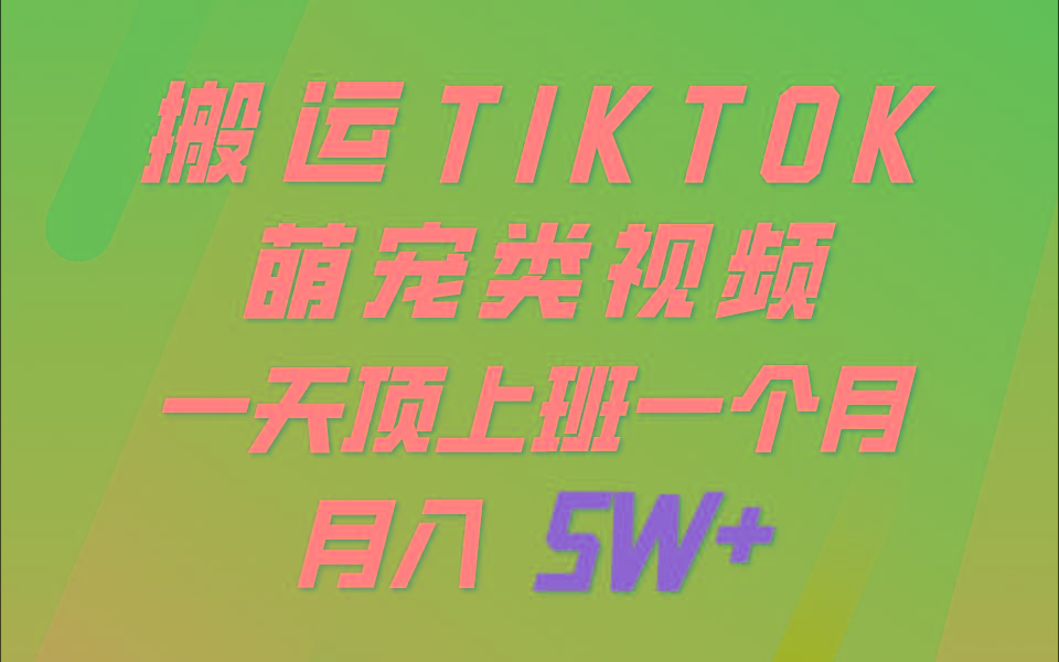 一键搬运TIKTOK萌宠类视频，一部手机即可操作，所有平台均可发布 轻松月入5W+-海旭网创