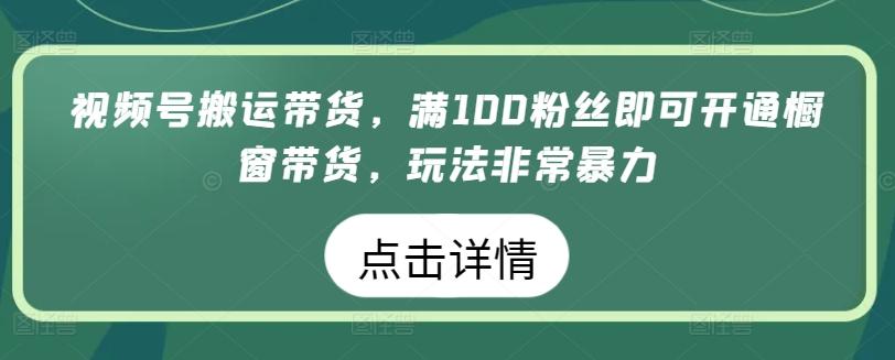 视频号搬运带货，满100粉丝即可开通橱窗带货，玩法非常暴力【揭秘】-海旭网创