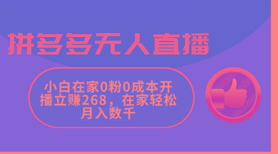 拼多多无人直播，小白在家0粉0成本开播立赚268，在家轻松月入数千-海旭网创