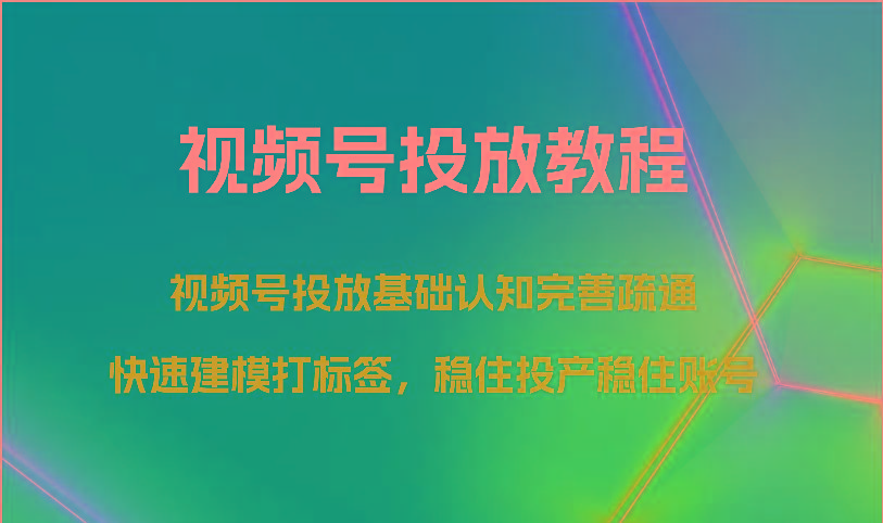 视频号投放教程-视频号投放基础认知完善疏通，快速建模打标签，稳住投产稳住账号-海旭网创