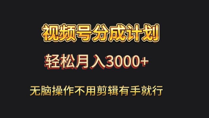 视频号流量分成，不用剪辑，有手就行，轻松月入2000+-海旭网创