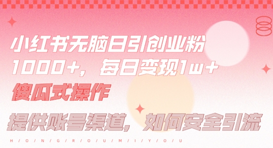 小红书无脑每日引流创业粉500+，小白每天只花半小时，躺赚长尾收益【揭秘】-海旭网创