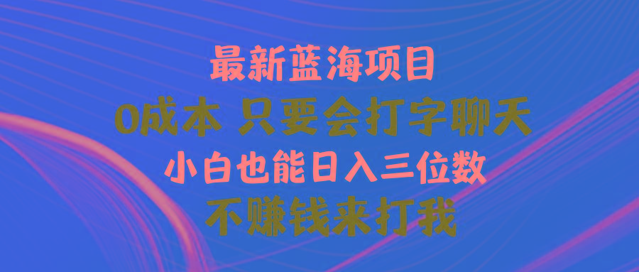 最新蓝海项目 0成本 只要会打字聊天 小白也能日入三位数 不赚钱来打我-海旭网创