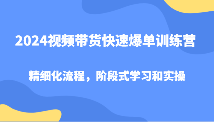 2024视频带货快速爆单训练营，精细化流程，阶段式学习和实操-海旭网创