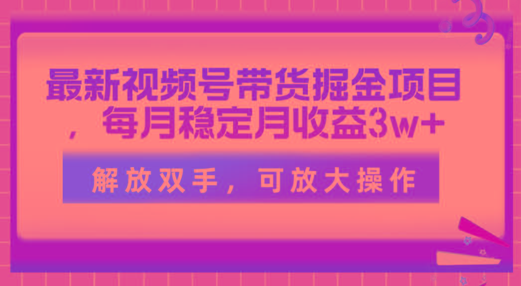 最新视频号带货掘金项目，每月稳定月收益3w+，解放双手，可放大操作-海旭网创