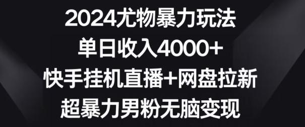 2024尤物暴力玩法，单日收入4000+，快手挂机直播+网盘拉新，超暴力男粉无脑变现【揭秘】-海旭网创