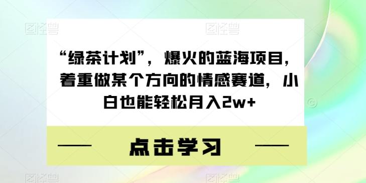 “绿茶计划”，爆火的蓝海项目，着重做某个方向的情感赛道，小白也能轻松月入2w+【揭秘】-海旭网创
