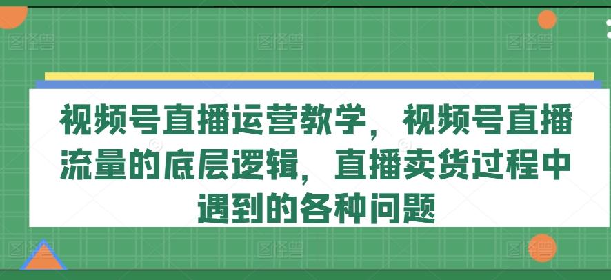 视频号直播运营教学，视频号直播流量的底层逻辑，直播卖货过程中遇到的各种问题-海旭网创