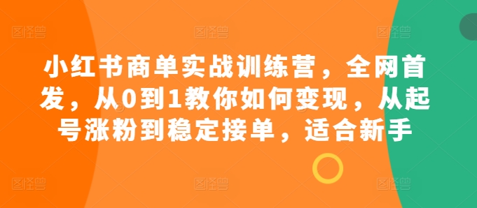 小红书商单实战训练营，全网首发，从0到1教你如何变现，从起号涨粉到稳定接单，适合新手-海旭网创