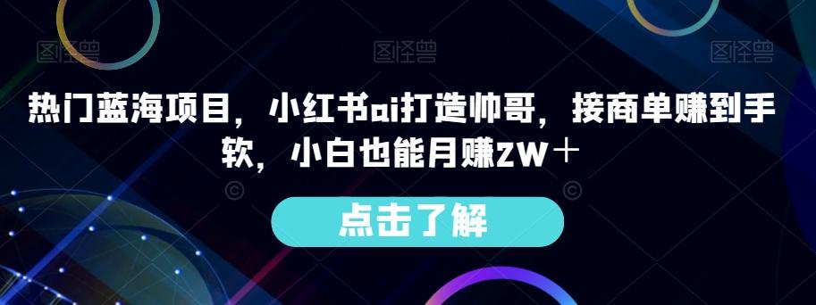 热门蓝海项目，小红书ai打造帅哥，接商单赚到手软，小白也能月赚2W＋-海旭网创