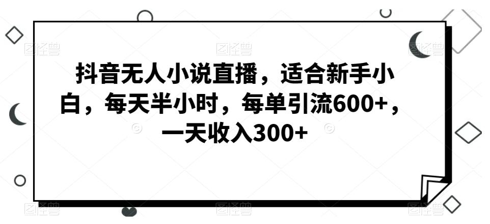 抖音无人小说直播，适合新手小白，每天半小时，每单引流600+，一天收入300+-海旭网创