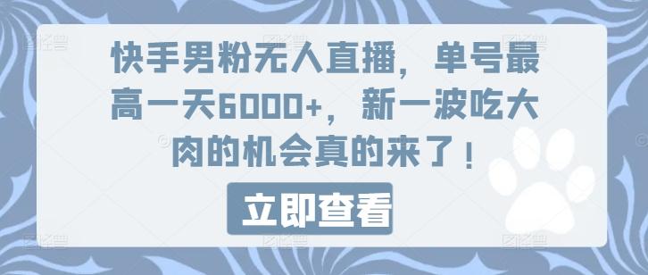 快手男粉无人直播，单号最高一天6000+，新一波吃大肉的机会真的来了-海旭网创