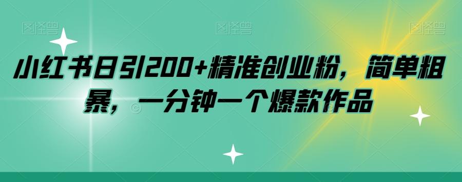 小红书日引200+精准创业粉，简单粗暴，一分钟一个爆款作品【揭秘】-海旭网创