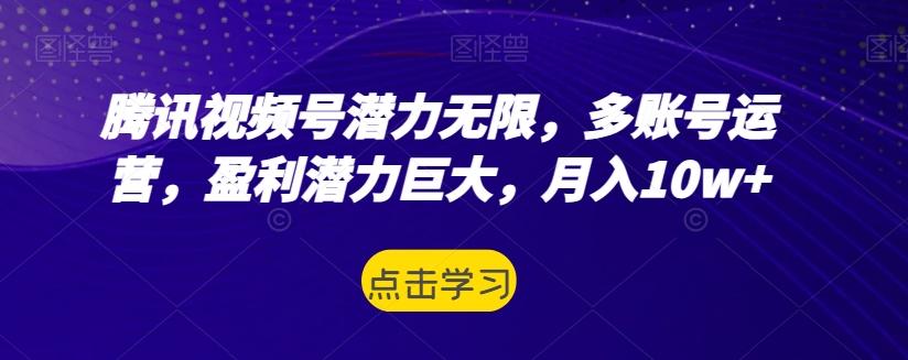腾讯视频号潜力无限，多账号运营，盈利潜力巨大，月入10w+-海旭网创
