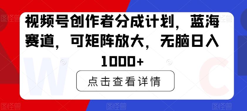 视频号创作者分成计划，蓝海赛道，可矩阵放大，无脑日入1000+-海旭网创