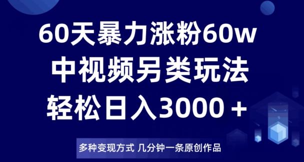 60天暴力涨粉60W，中视频另类玩法，日入3000＋，几分钟一条原创作品多种变现方式-海旭网创