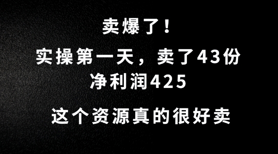 这个资源，需求很大，实操第一天卖了43份，净利润425【揭秘】-海旭网创