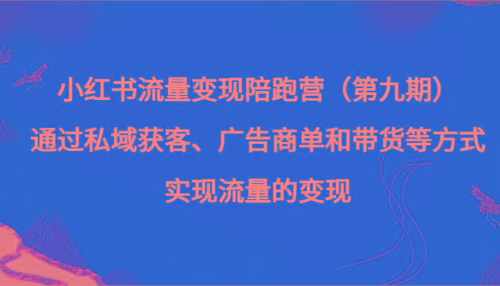 小红书流量变现陪跑营（第九期）通过私域获客、广告商单和带货等方式实现流量变现-海旭网创