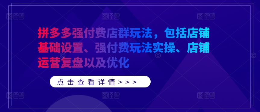 拼多多强付费店群玩法，包括店铺基础设置、强付费玩法实操、店铺运营复盘以及优化-海旭网创