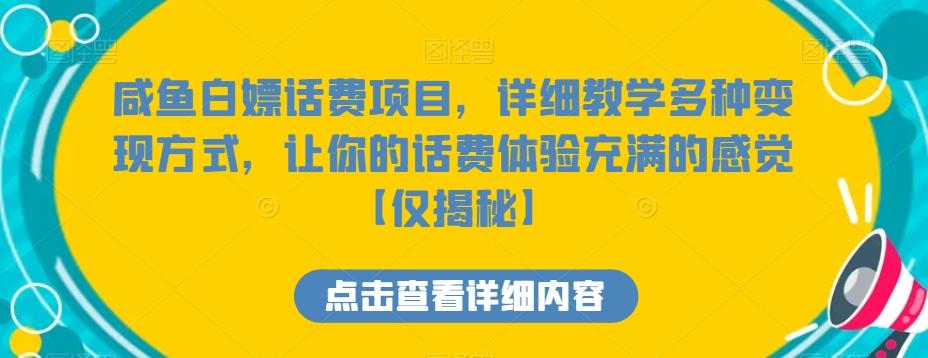 咸鱼白嫖话费项目，详细教学多种变现方式，让你的话费体验充满的感觉【仅揭秘】-海旭网创